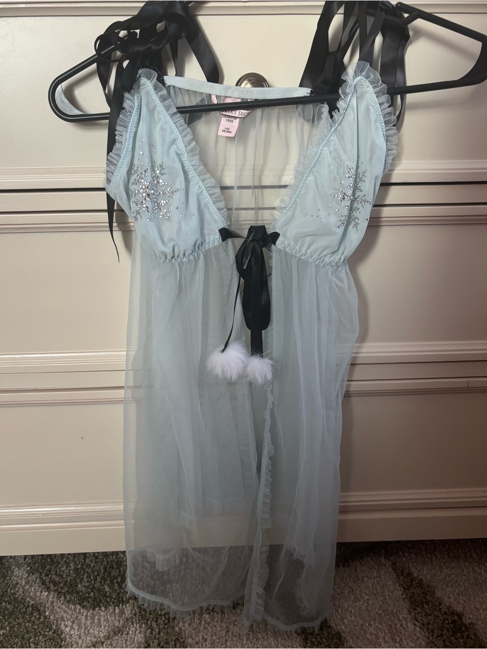 NWOT Victorias Secret Sheer Babydoll Chemise Snowflake with matching thong Large - Picture 7 of 14